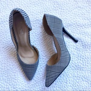 Plaid Fabric Open Side  Heels